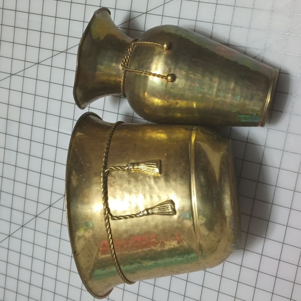 Two Brass Vases with Rope Cord Details